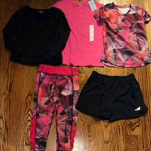 Girls athletic bundle size medium (7/8) pink and black: leggings, shorts, tops